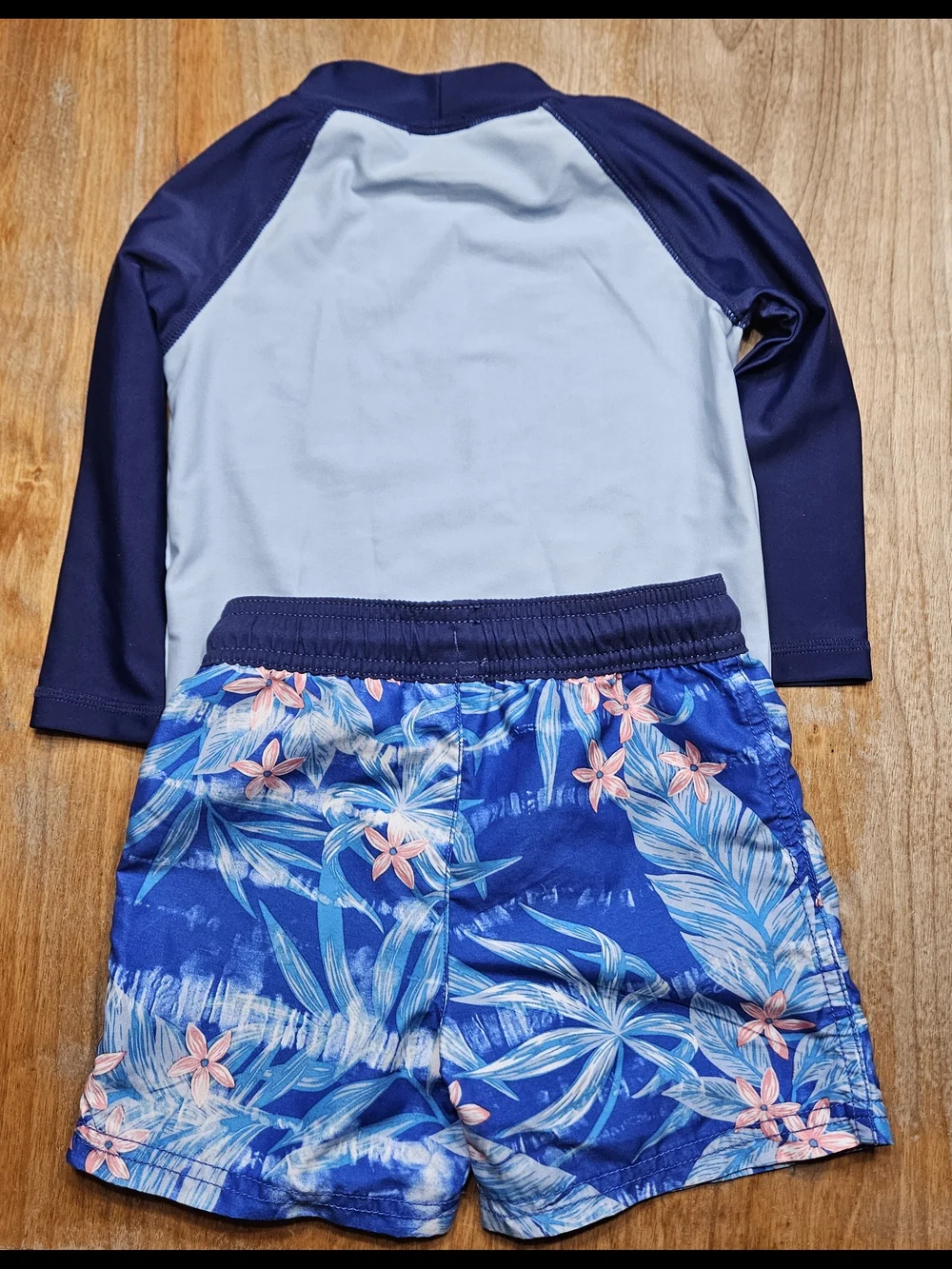 Carter's Navy & Light Blue Rashguard Set with Tropical Blue Floral Swim Trunks